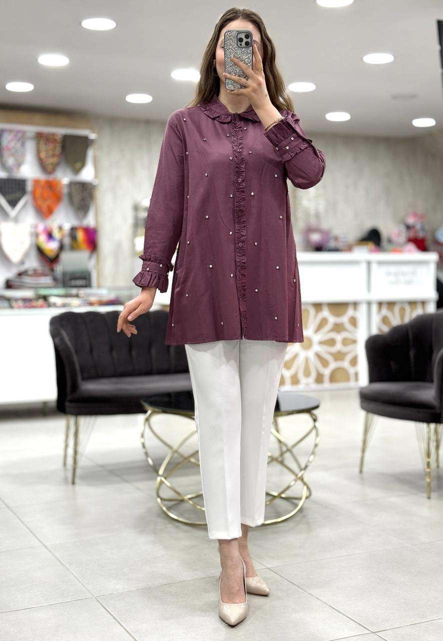 Taşlı Pamuk Saten Tunik 4347