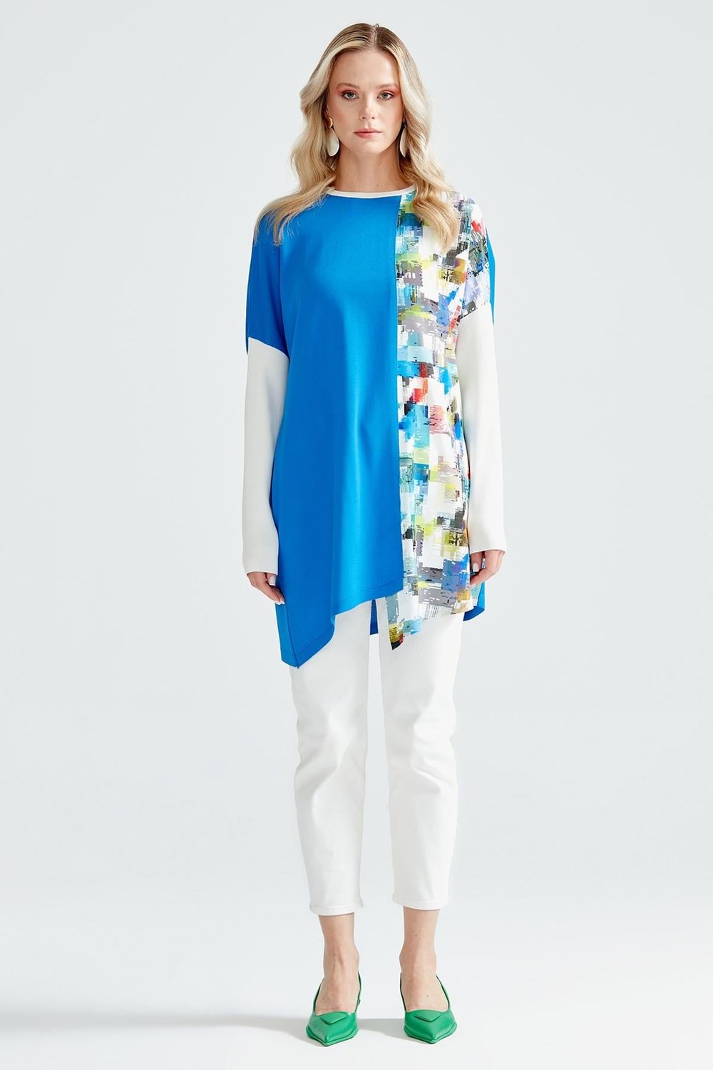 Tığ Triko - Baskı Detaylı Asimetrik Rayon Tunik 21210.1