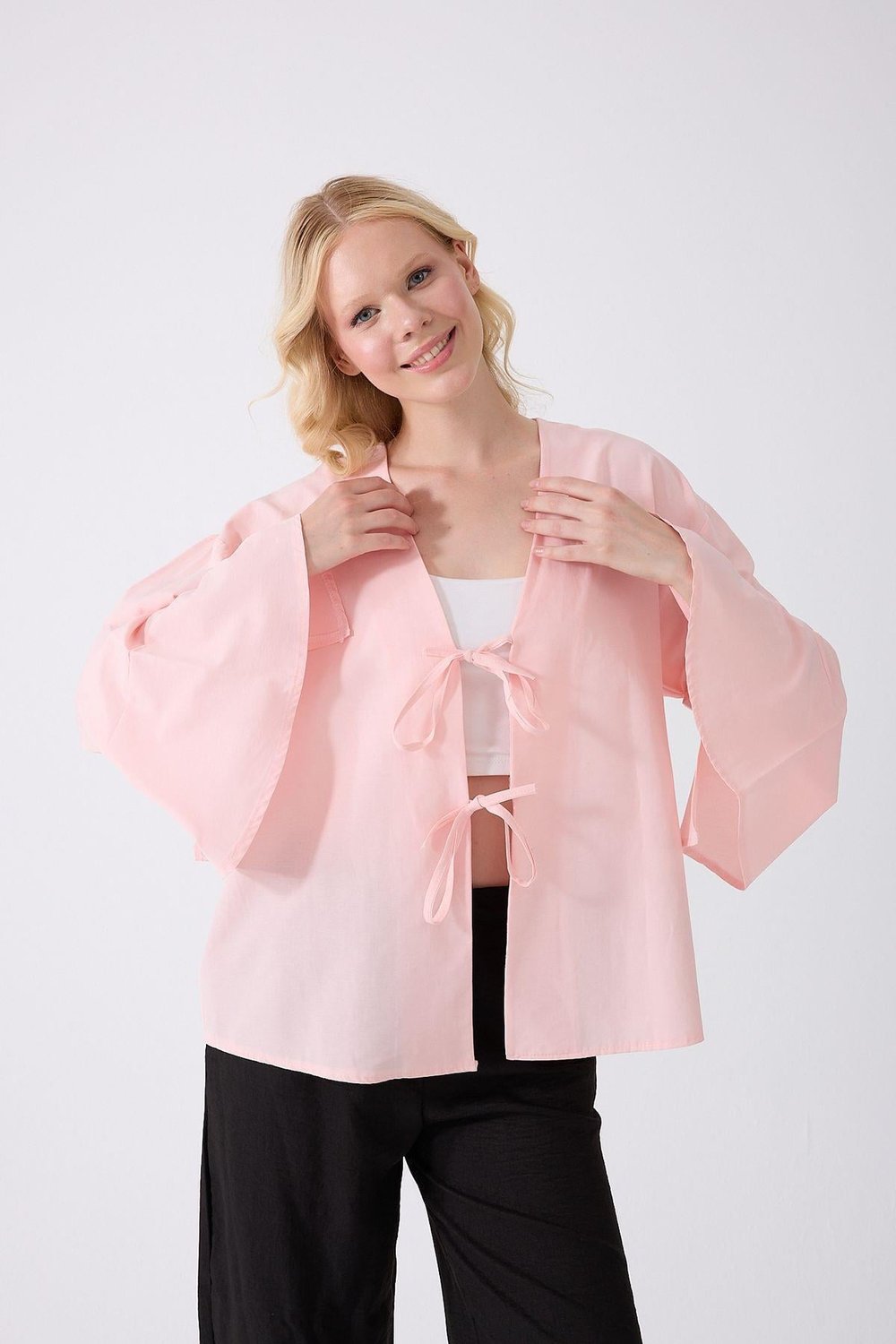 Kadın Sarı Çift Bağlama Kimono