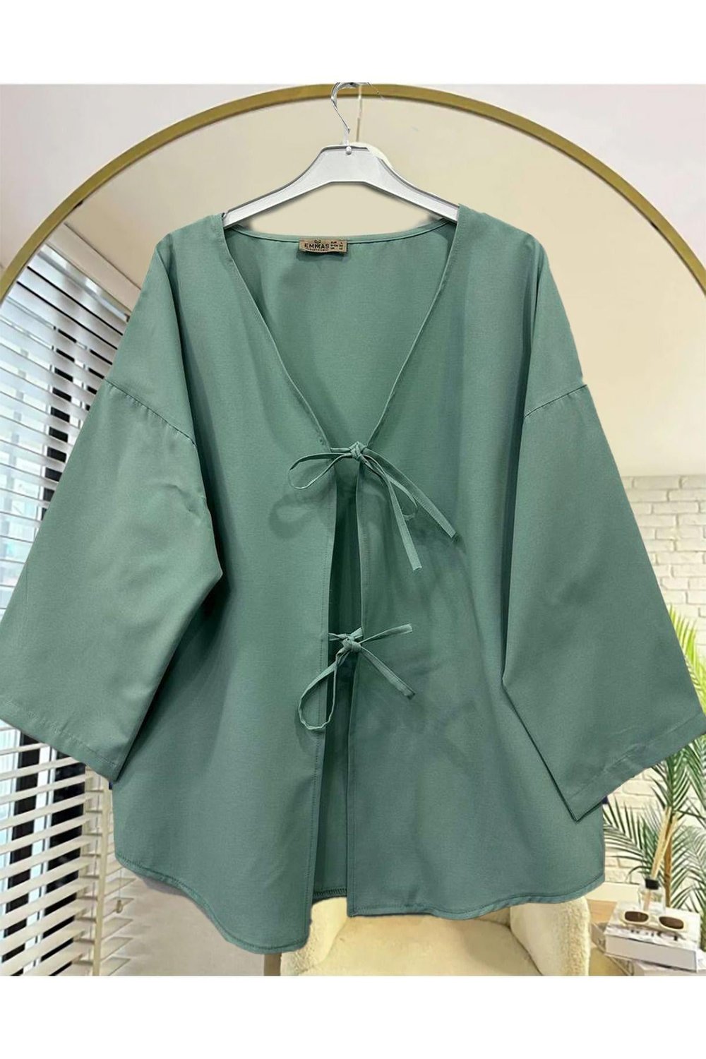 Önü Baglamalı Çağla yeşili Kimono Tunik