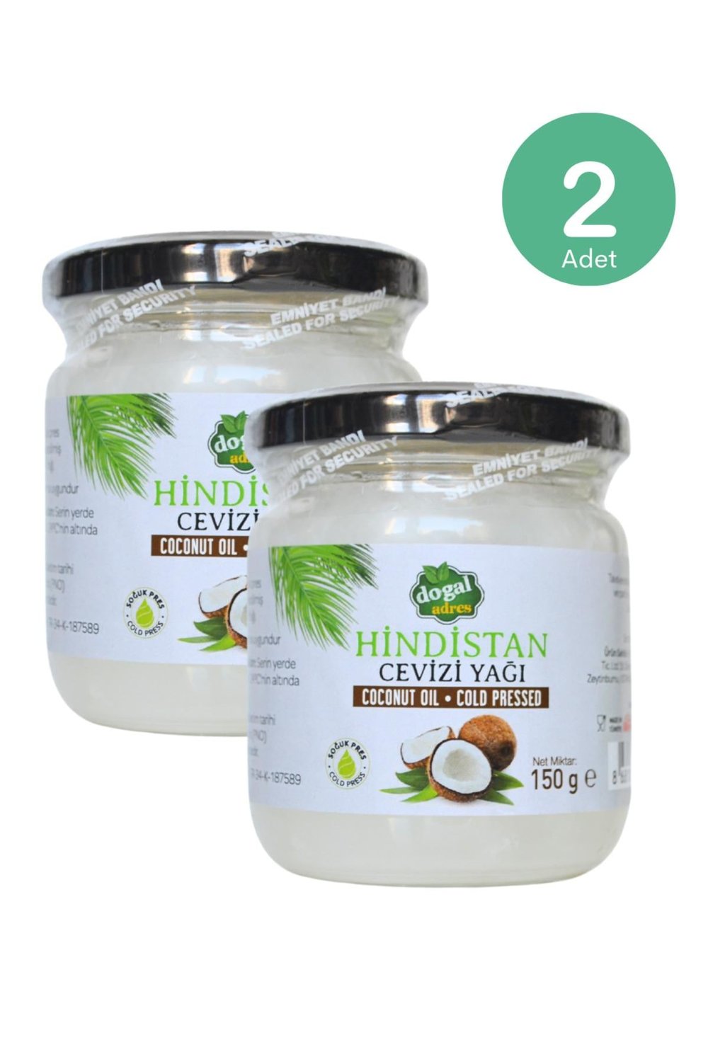 Doğal Hindistan Cevizi Yağı 150 ml (Soğuk Sıkım) 2 ADET