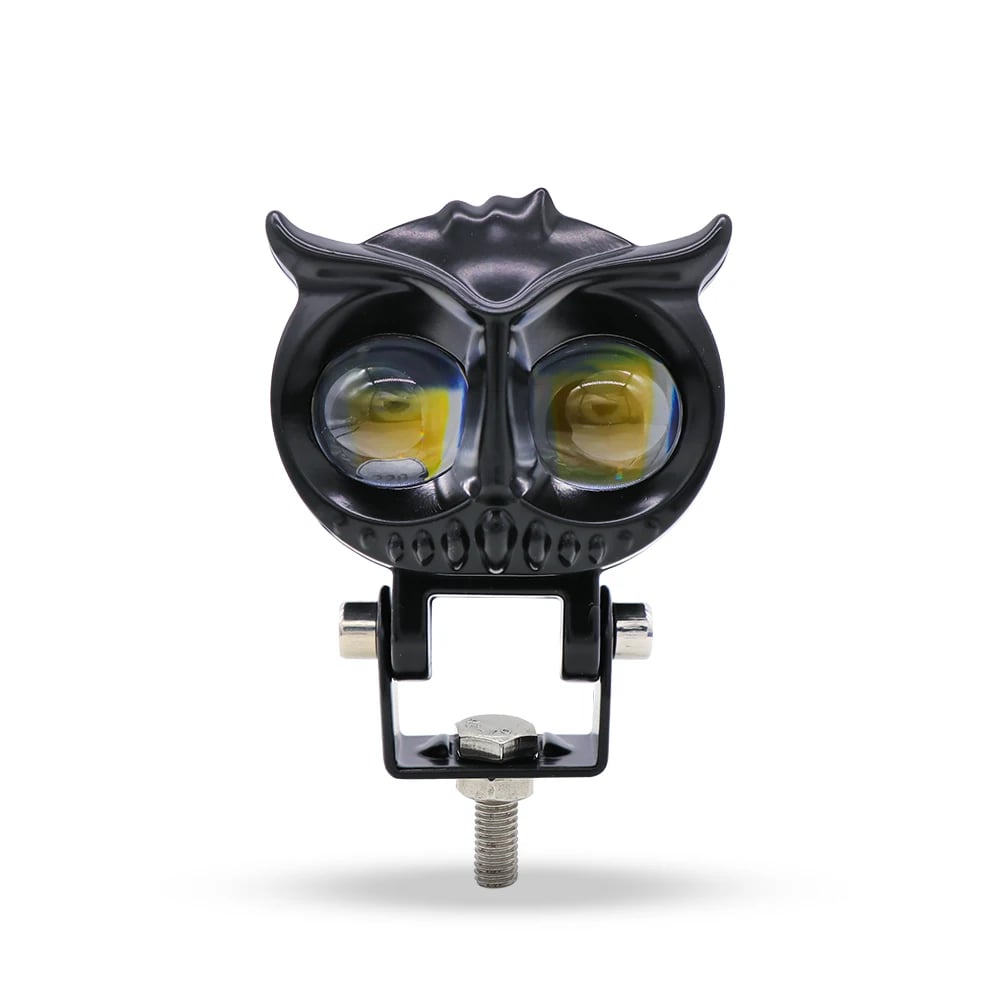 Baykuş Tipi 18W Çift Renk LED Far (Sarı–Beyaz, Şimşek Modlu, 12V–60V, Su Geçirmez)