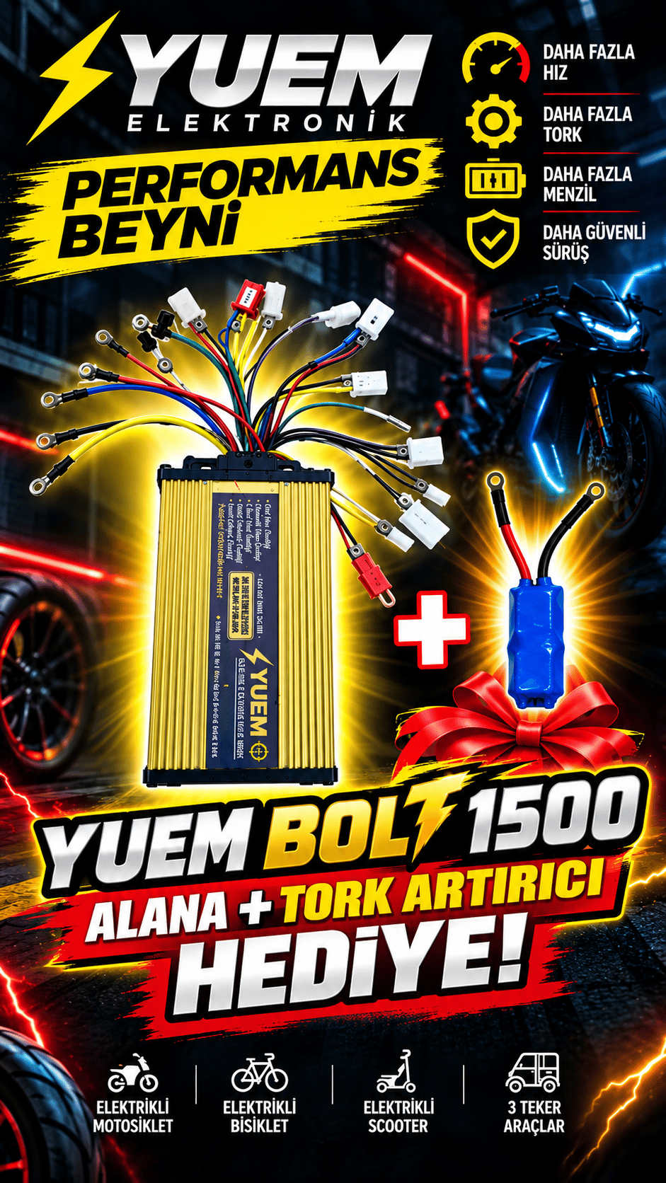 YUEM BOLT 1500 – 1500W Akıllı Performans Beyni | %30'a Varan Ekstra Menzil | Yapay Zekâ Destekli