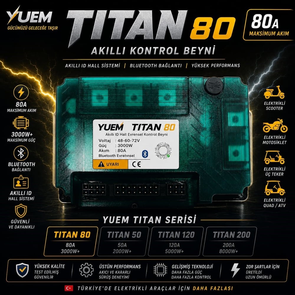 YUEM Titan 80A | 48V 72V Elektrikli Bisiklet & Scooter Yüksek Performans Kontrol Beyni