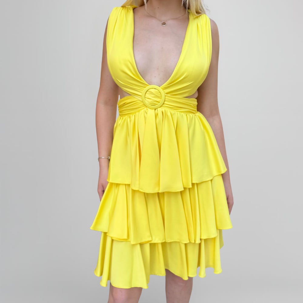 Sarı Kuşak Detaylı Mini Elbise