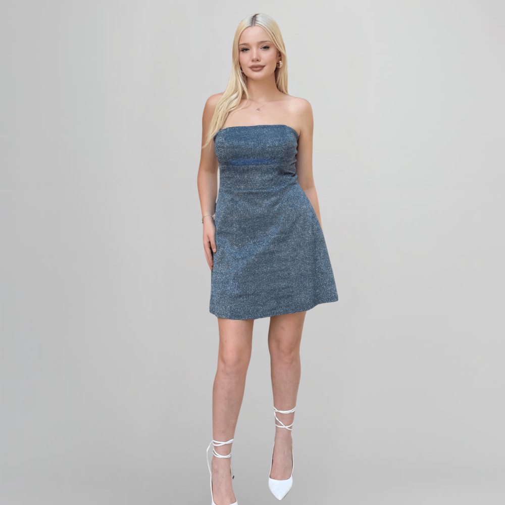 Straplez Simli Mini Elbise
