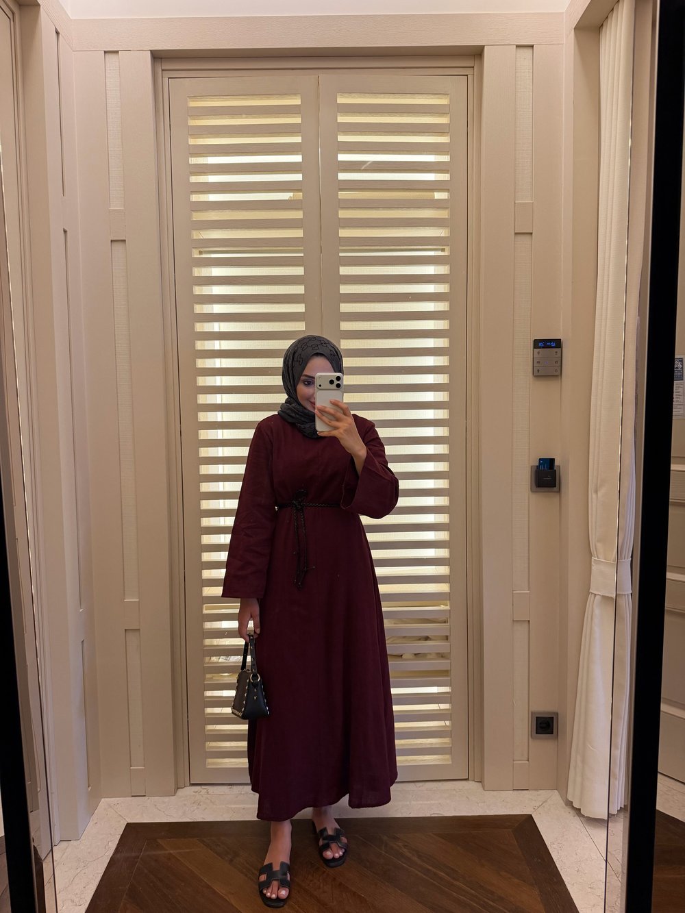 SORE KETEN ELBİSE- BORDO