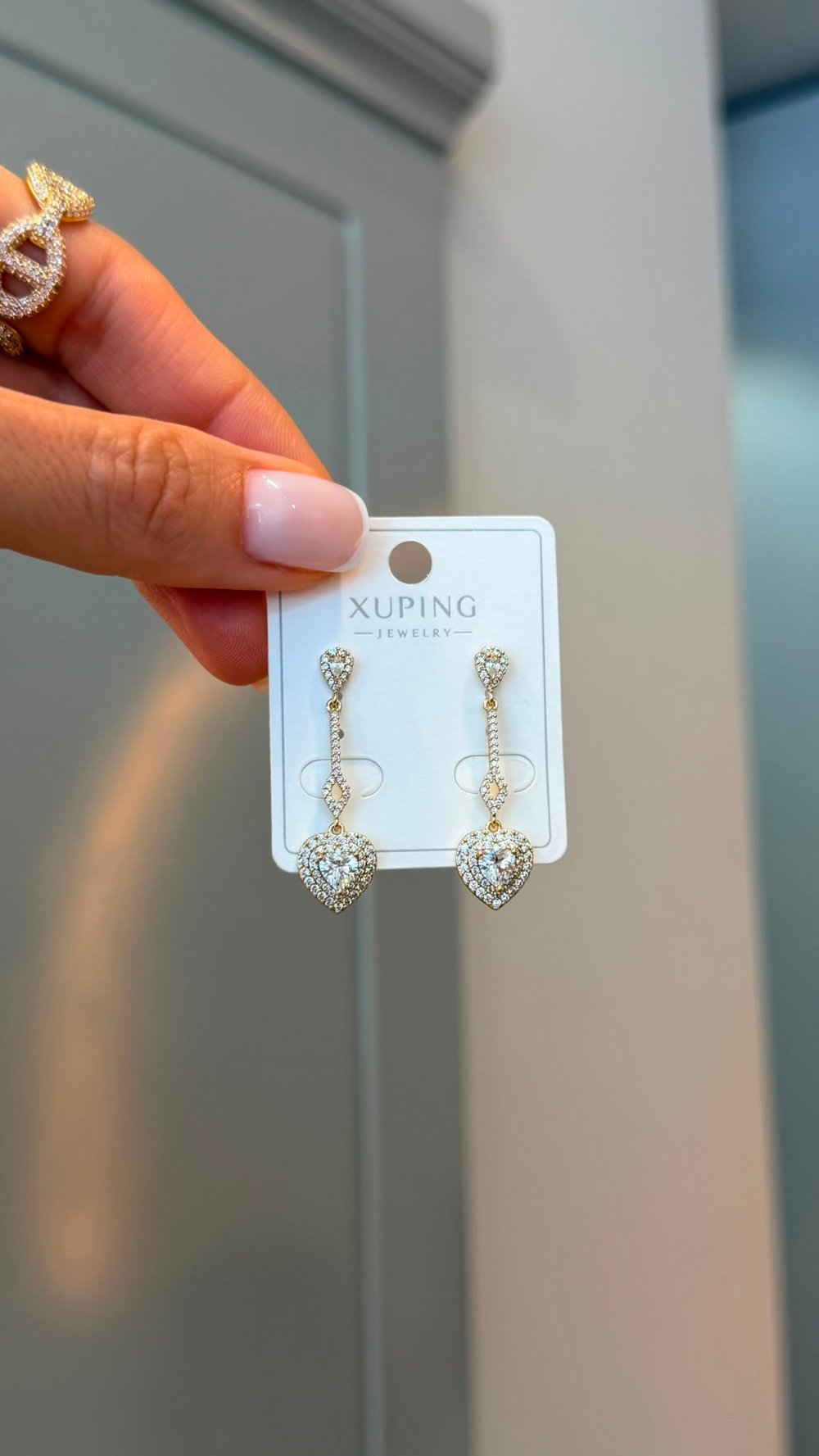 Özel Seri 14K Sallantılı Taşlı Kalp Küpe