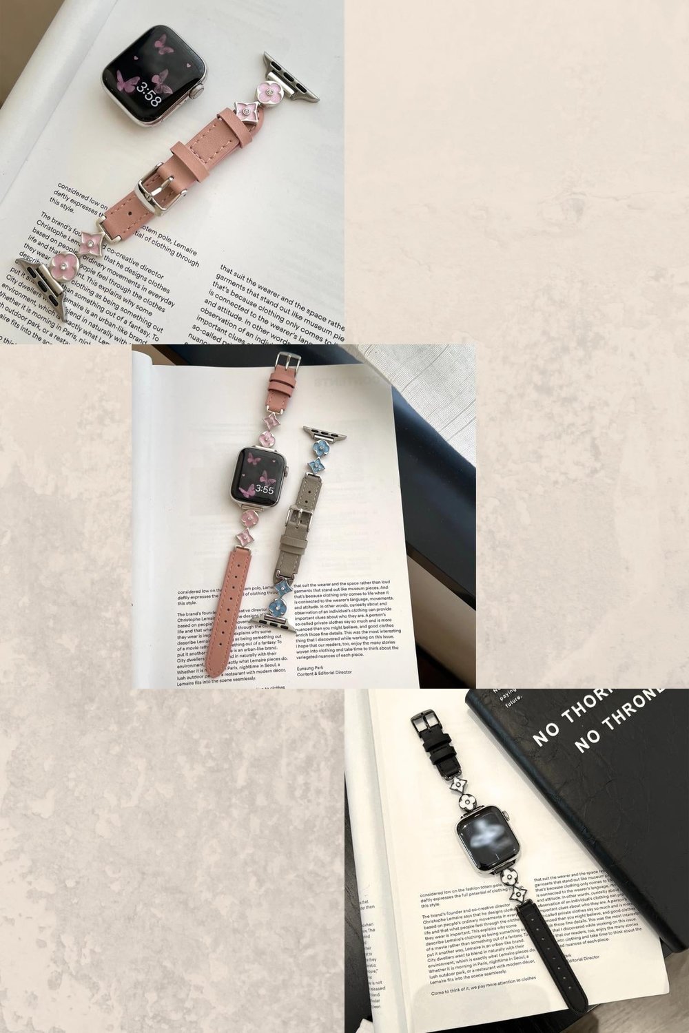 Apple Watch Seri 2/3/4/5/6/7/8/9/10/11 Uyumlu Lüks Kordon Metal Derili 4Yaprak