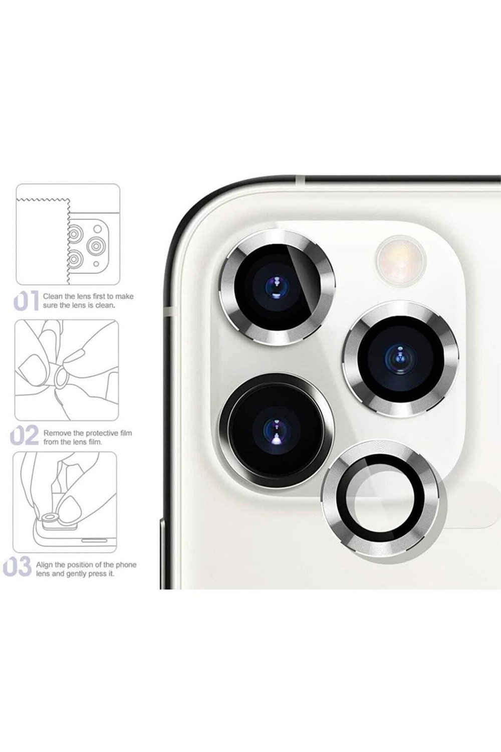 Iphone 12 Pro 11 Pro 11 Pro Max Uyumlu Gümüş Temperli Kamera-mercek Lens Koruyucu 3 Adet