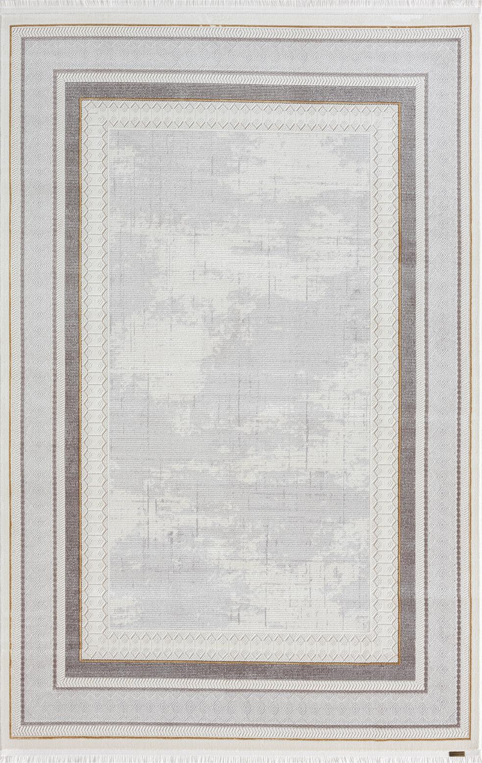 By Özer Halı Bej Akrilik Pamuk Modern Bordürlü Desenli Karmen Halı Trend 003A Salon Halısı