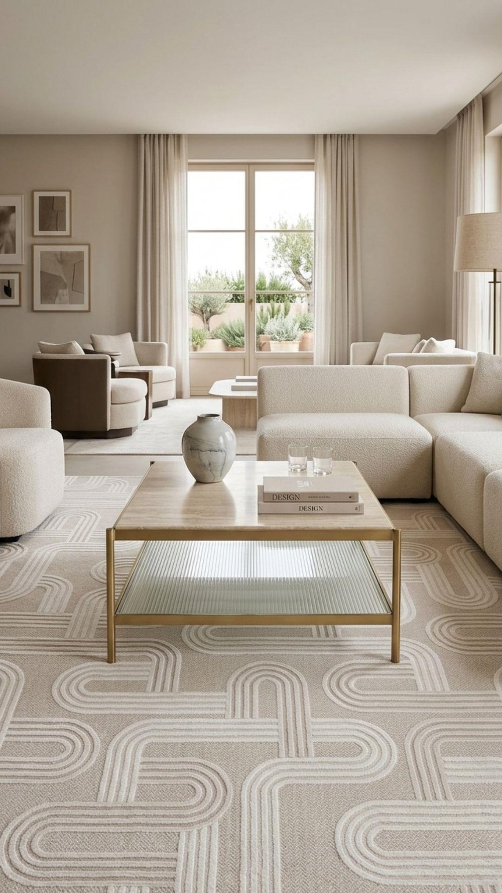 By Özer Halı Bej Renk Bohem Tarz Akrilik İplik Monaco 33472C Salon Halısı