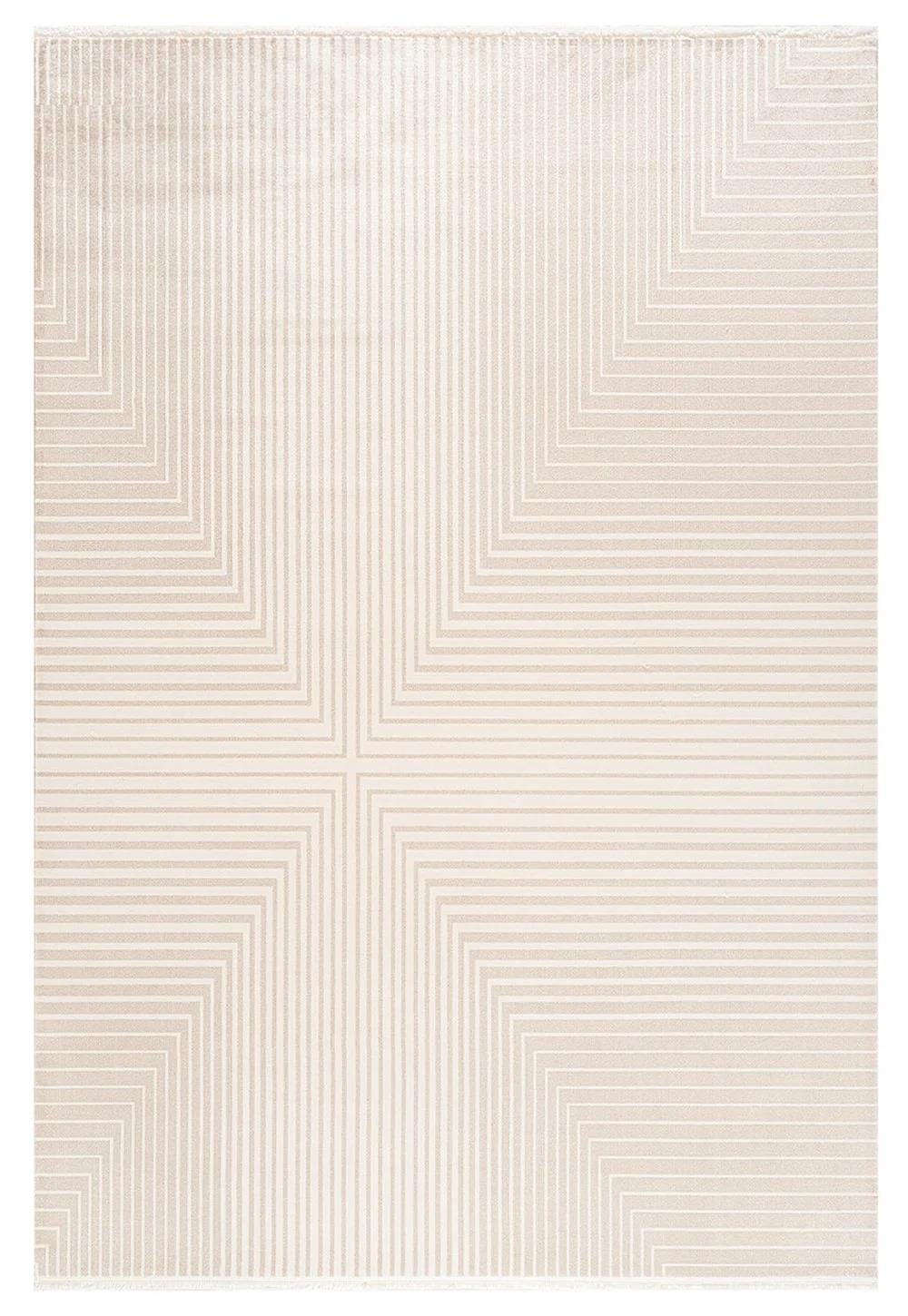 By Özer Halı Bej Renk Geometrik Desenli Modern Stil Koza Halı Lara A3400C Salon Halısı
