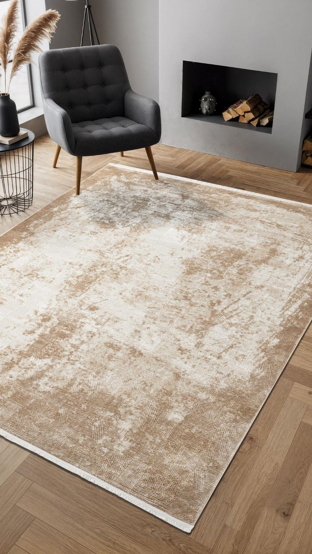By Özer Halı Bej Renk Kahve Desenli Modern Karmen Halı Cosmos CS003B Salon Halısı