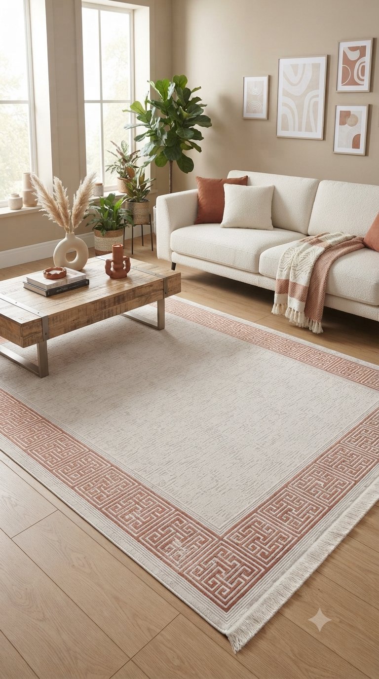 By Özer Halı Bej Renk Krem Desenli Nexus Baft 52283A Salon Halısı