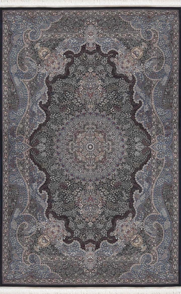 By Özer Halı Gece Mavisi ve Kahve Renk Bordürlü Klasik Stil Alhambra AH13A Salon Halısı