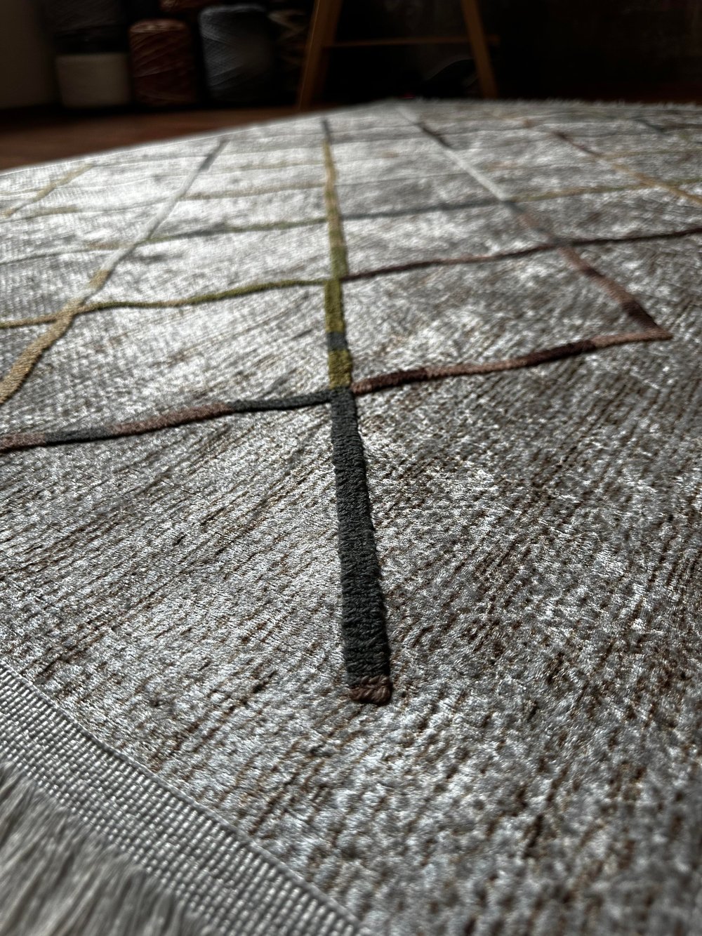 By Özer Halı Geometrik Baklava Desenli Kahve Renkli Saçaklı Makinede Yıkanabilir Kilim