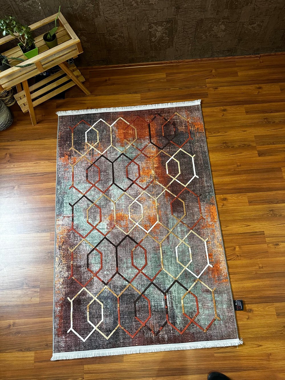 By Özer Halı Geometrik Desenli Kahve Tonları Renk Geçişli Saçaklı Makinede Yıkanabilir Modern Kilim