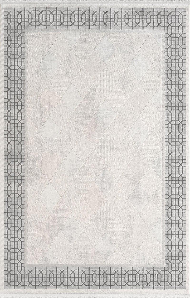 By Özer Halı Gri Bej Renk Akrilik İplik Bordürlü Modern Stil Kim Royal KC06B Salon Halısı