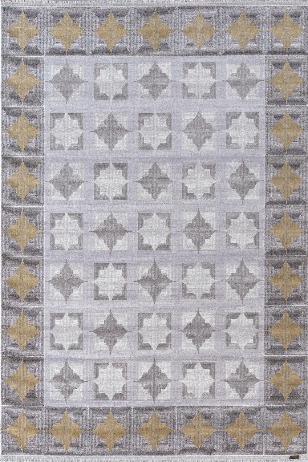 By Özer Halı Gri Halı Gold Detaylı Klasik Geometrik Desenli Karmen Halı Trend 008A Salon Halısı