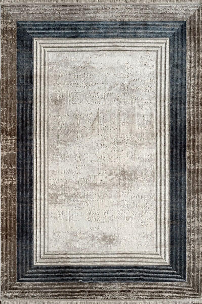 By Özer Halı Gri Kahve Renk Bordürlü Çerçeveli  Akrilik İplik Modern Stil Kim Royal KC04B Salon Halısı