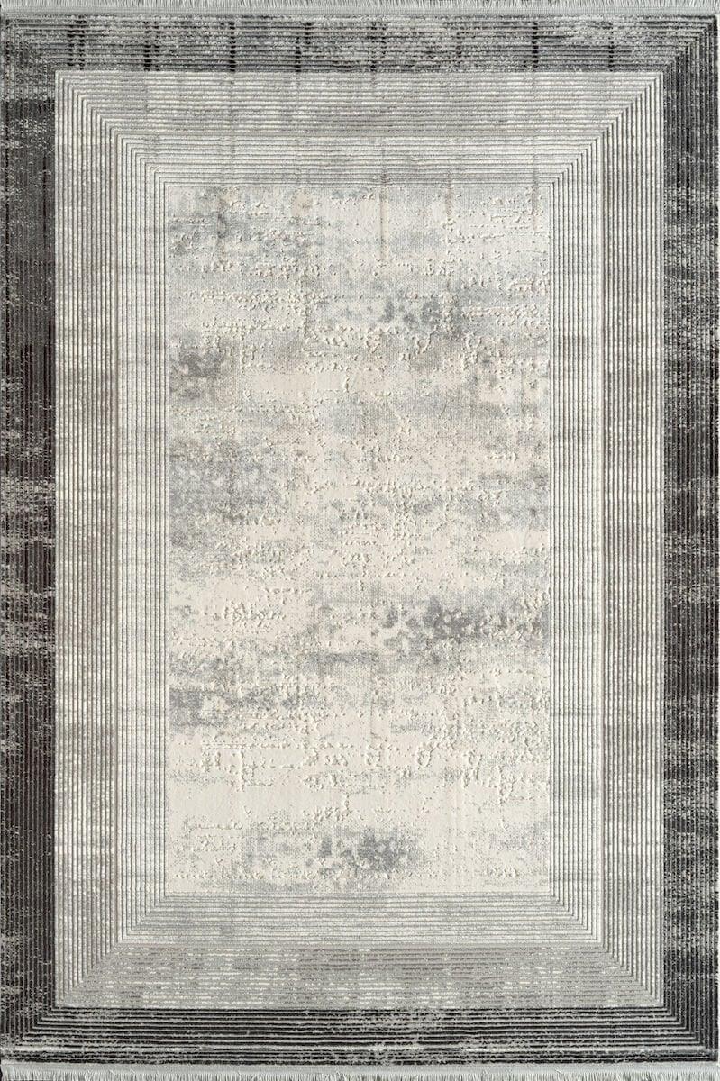 By Özer Halı Gri Renk Bordürlü Çerçeveli  Akrilik İplik Modern Stil Kim Royal KC04A Salon Halısı