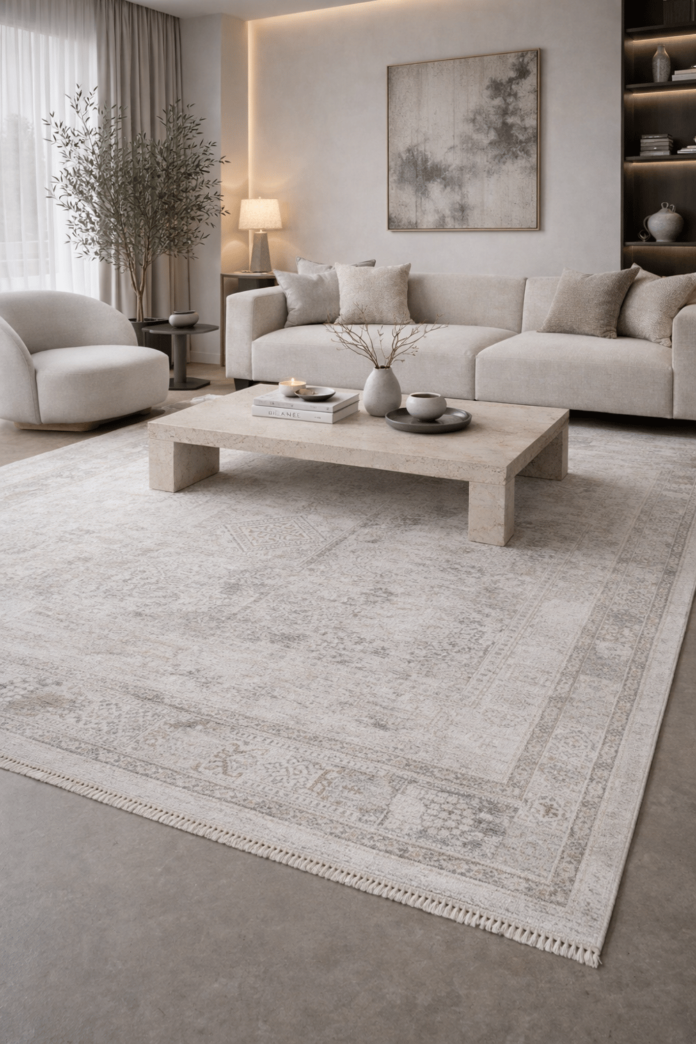 By Özer Halı Gri Renk Bordürlü Modern Stil Koza Halı Herrera 31248C Salon Halısı