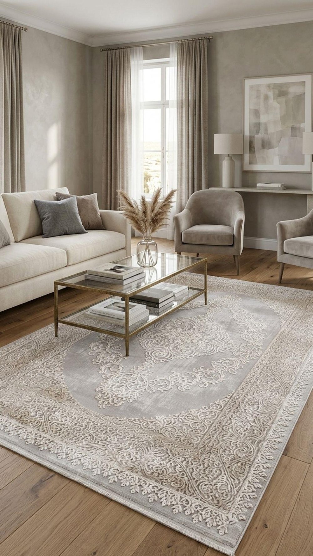 By Özer Halı Gri Renk Gold Bordürlü Klasik Artemis Halı Dior 05860E Salon Halısı