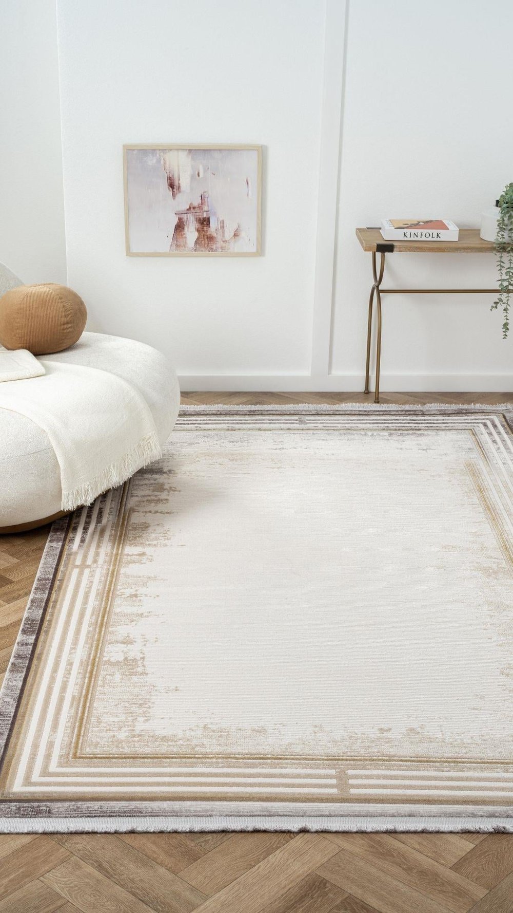 By Özer Halı Gri Renk Kahve Bordürlü Modern Stil Saten Tekstil Ottowa OT001G Salon Halısı
