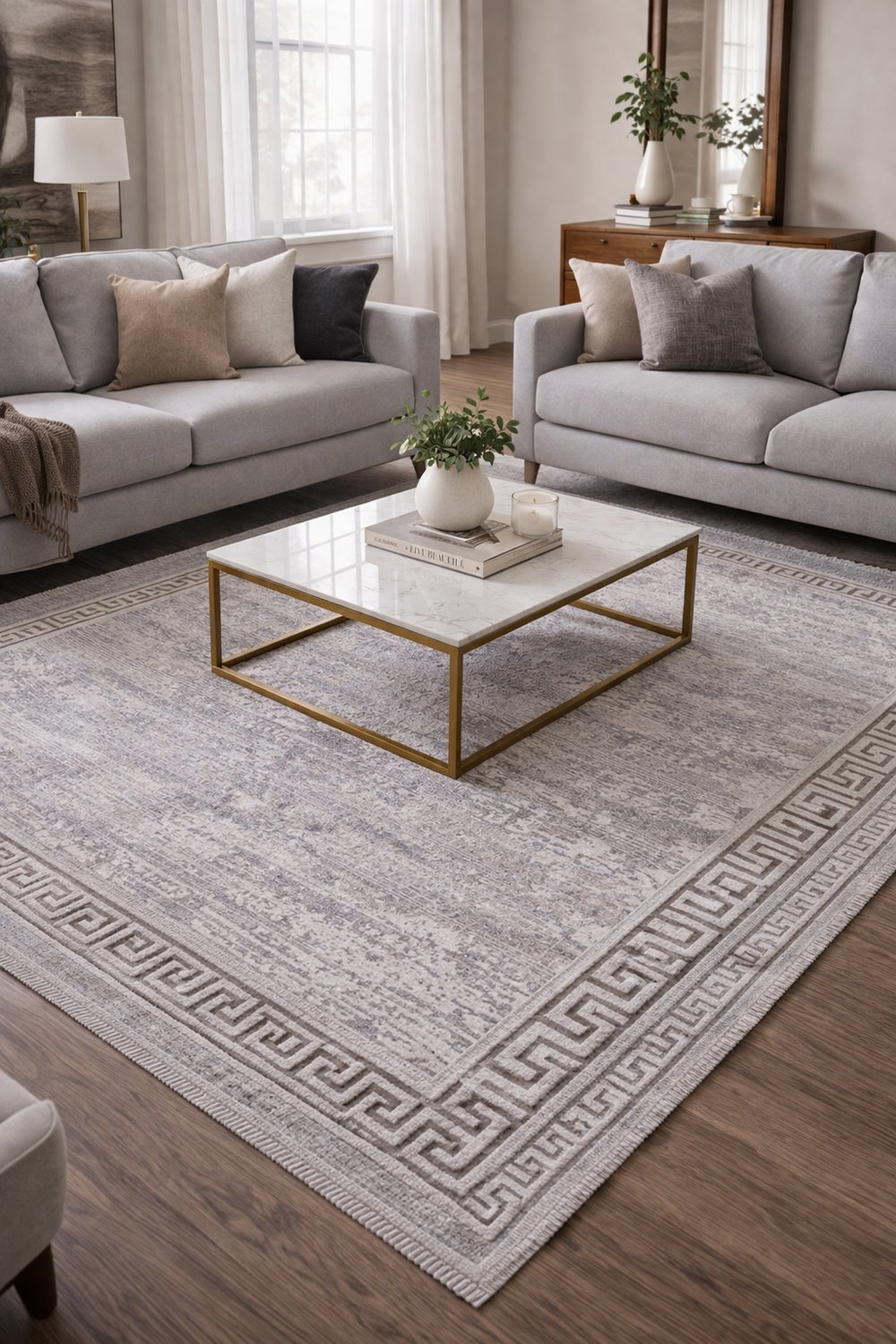 By Özer Halı Gri Renk Krem Desenli Modern Stil Artemis Halı Samoa 06433A Salon Halısı
