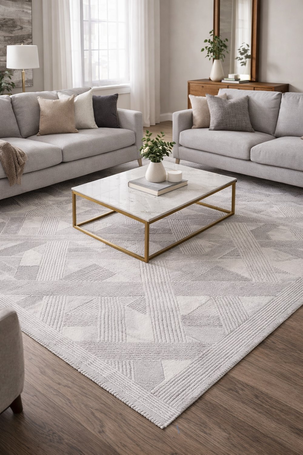 By Özer Halı Gri Renk Krem Desenli Modern Stil Artemis Halı Samoa 02387B Salon Halısı