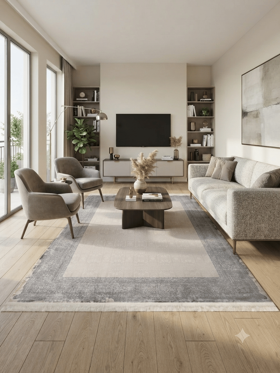 By Özer Halı Gri Renk Krem Desenli Nexus Baft 52314C Salon Halısı