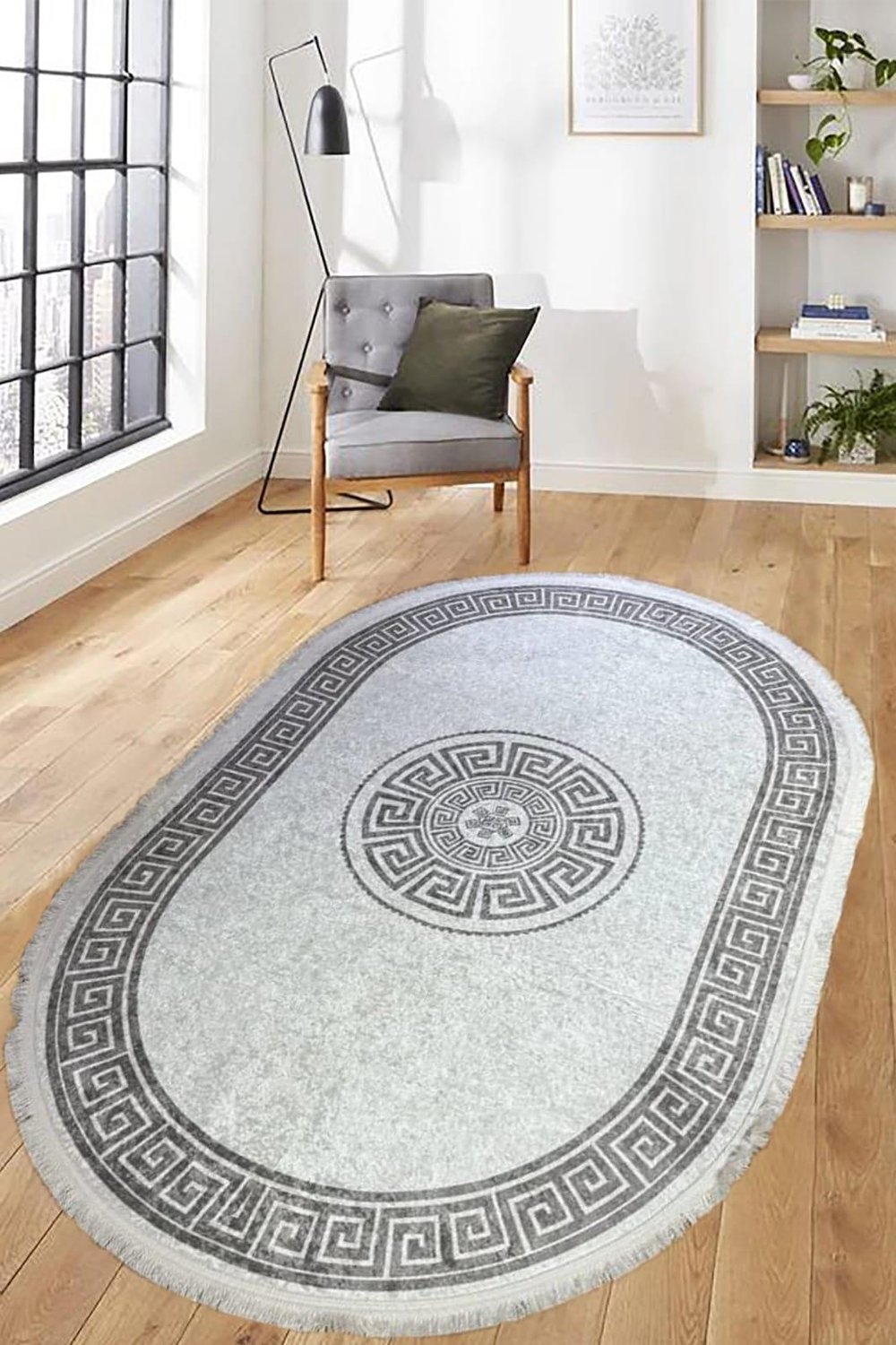 By Özer Halı Gri Renk Oval Makinede Yıkanabilir Modern Stil Kilim Yolluk Salon Halısı