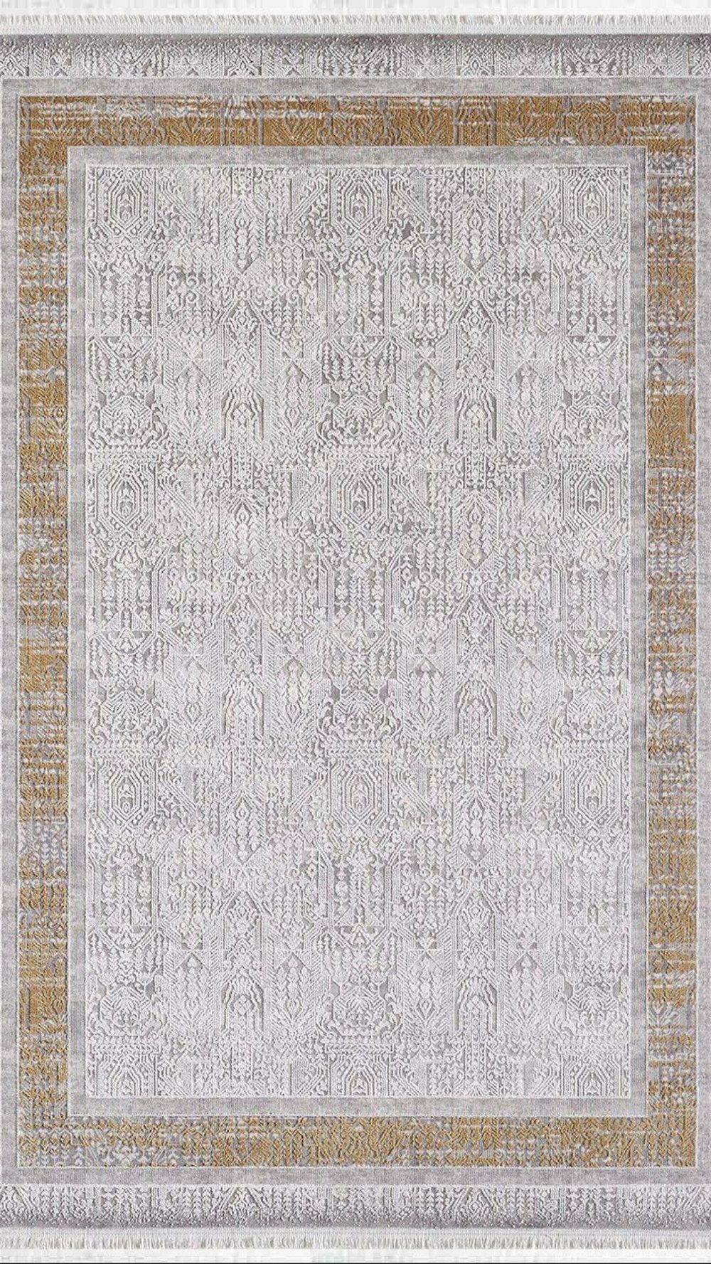 By Özer Halı Gri Renk Vizon Bordürlü Modern  Artemis Halı Barok 02247A Salon Halısı