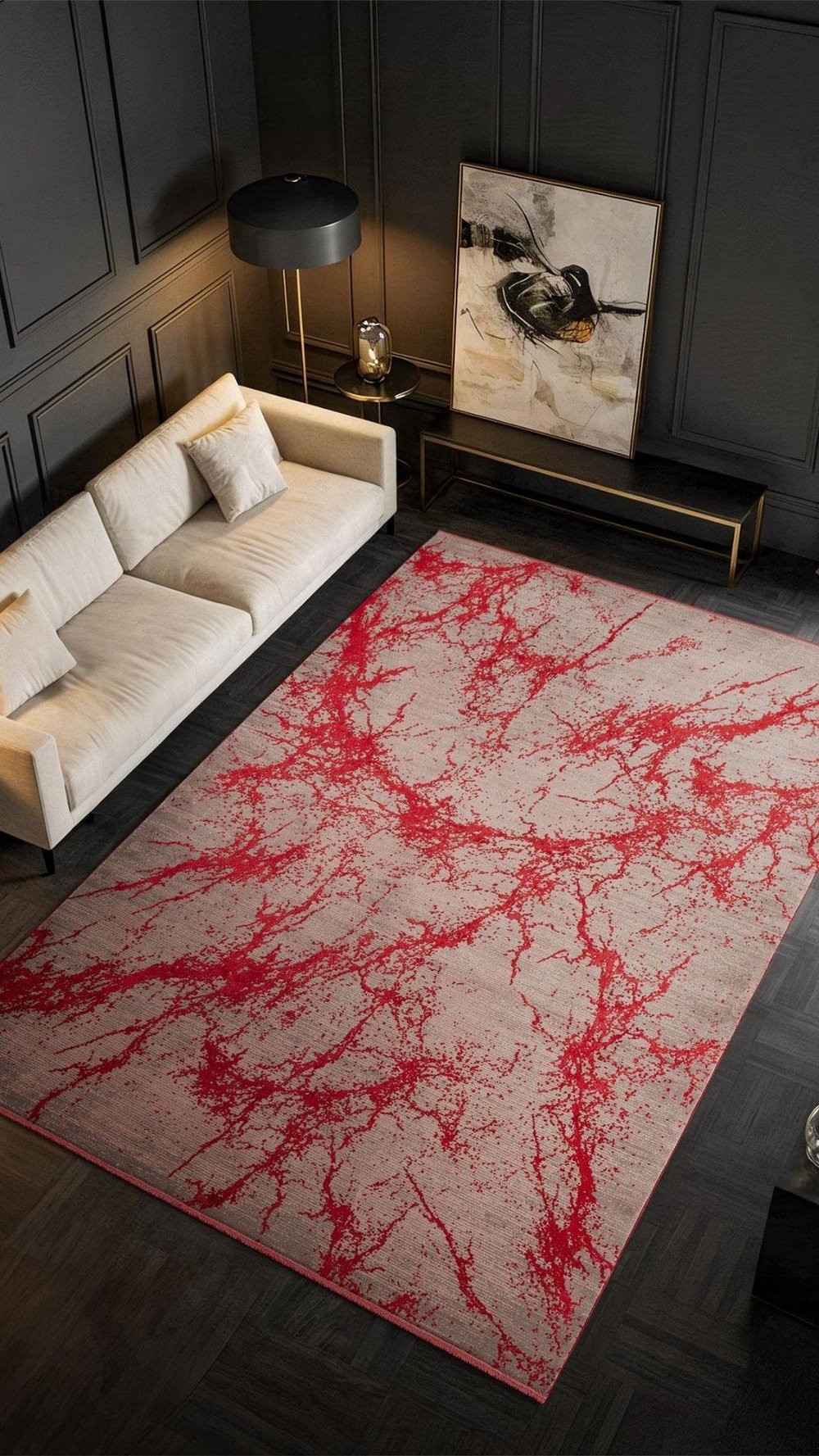 By Özer Halı Kırmızı Renk Desenli Modern Stil Karmen Halı Art AT003J Salon Halısı