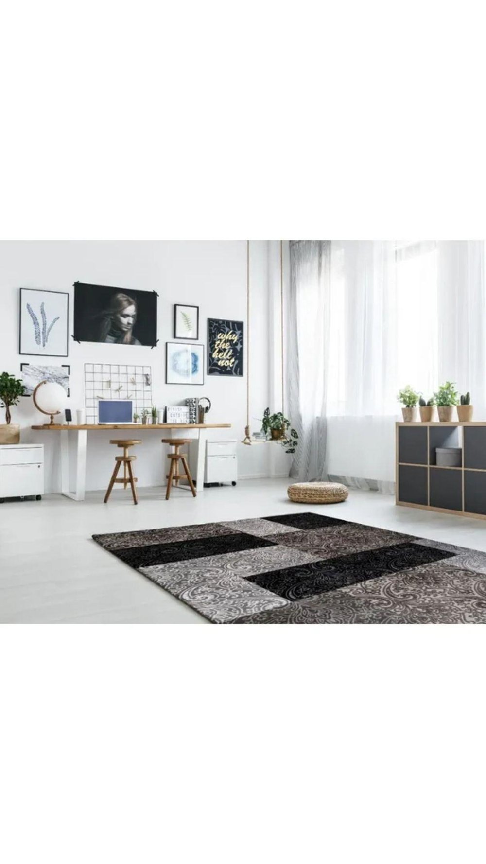 By Özer Halı Koyu Gri Renk Etnik Desenli Saray Halı Crystal CR04A Salon Halısı