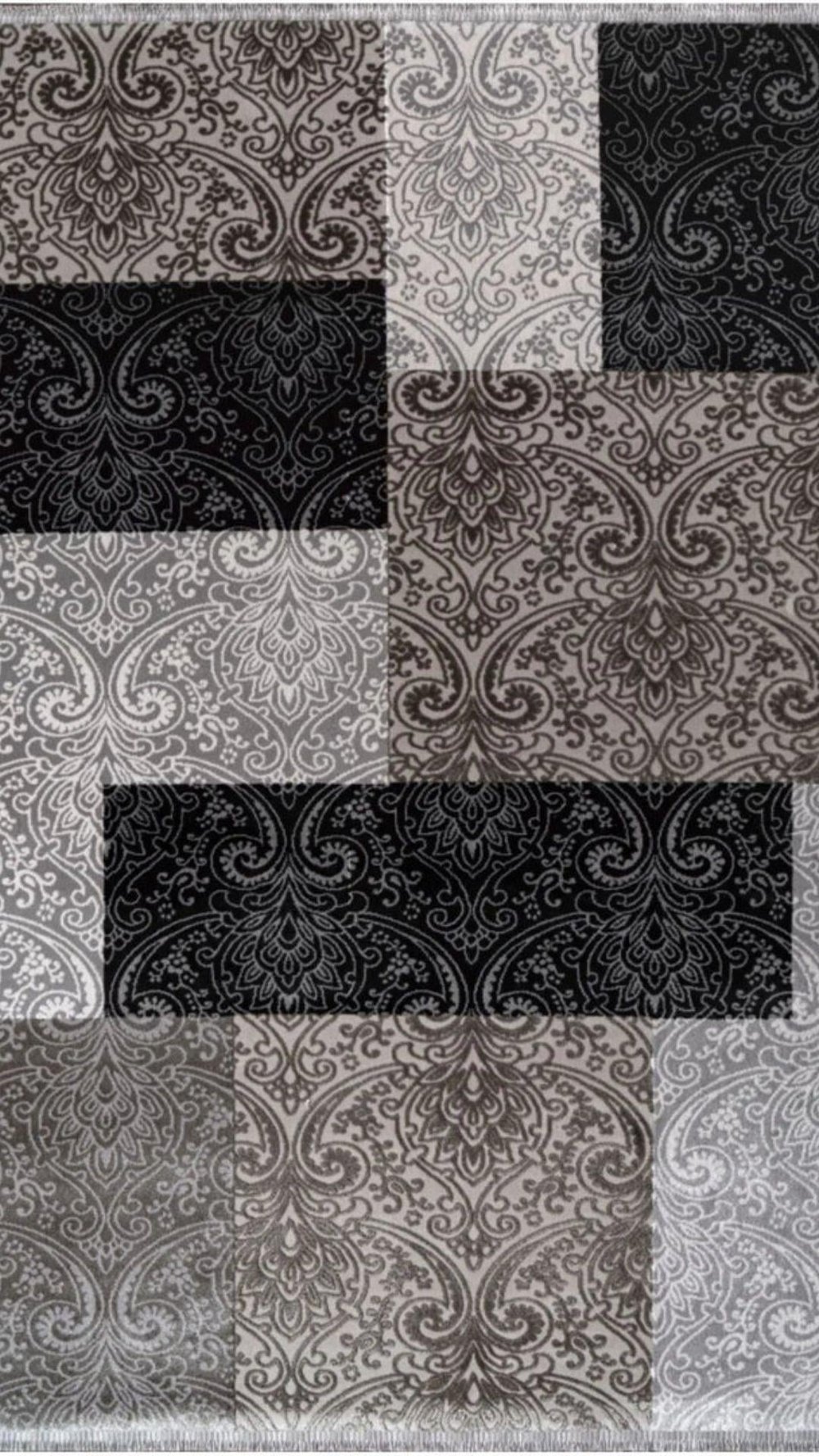 By Özer Halı Koyu Gri Renk Etnik Desenli Saray Halı Crystal CR04A Salon Halısı