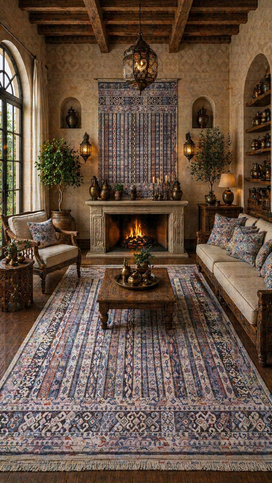 By Özer Halı Koyu Mavi Renk Etnik Desenli Modern Nexus Melides 72407 Salon Halısı