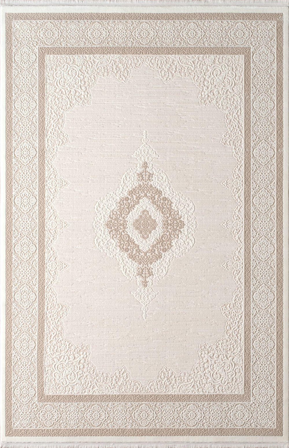 By Özer Halı Krem Bej Renk Bordürlü Klasik Stil Artemis Halı Anetta 03319C Salon Halısı