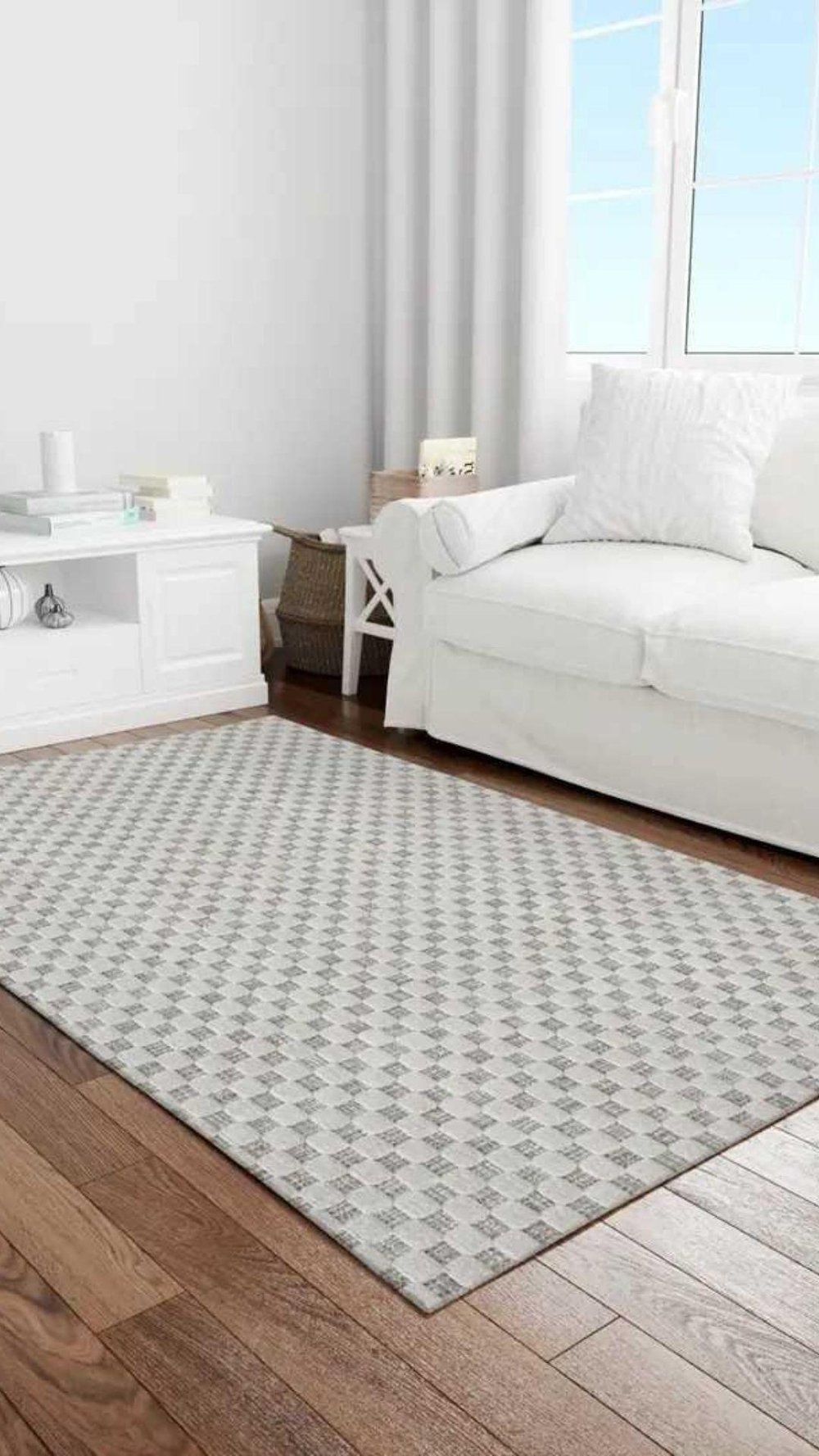By Özer Halı Krem Renk Geometrik Desenli Modern Majolika Halı Moderngo MD04E Salon Halısı