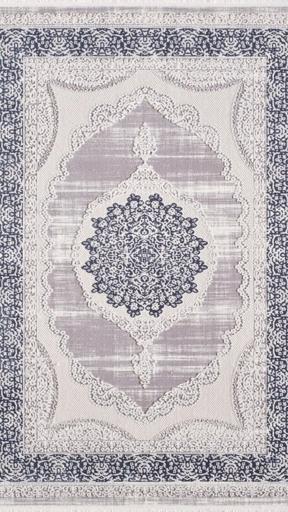 By Özer Halı Krem Renk Gri Bordürlü Klasik Stil Saray Halı Armoni Silver SV070A Salon Halısı