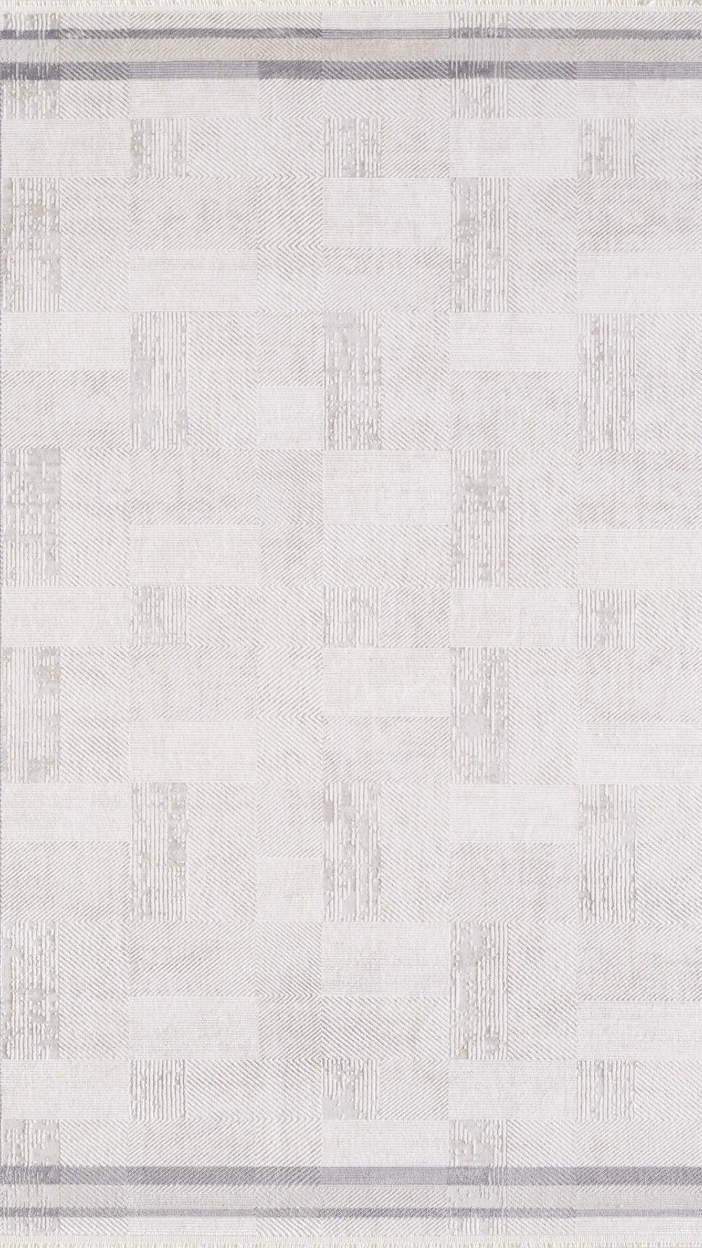By Özer Halı Krem Renk Gri Bordürlü Modern Stil Majolika Halı Anemone AN26A Salon Halısı
