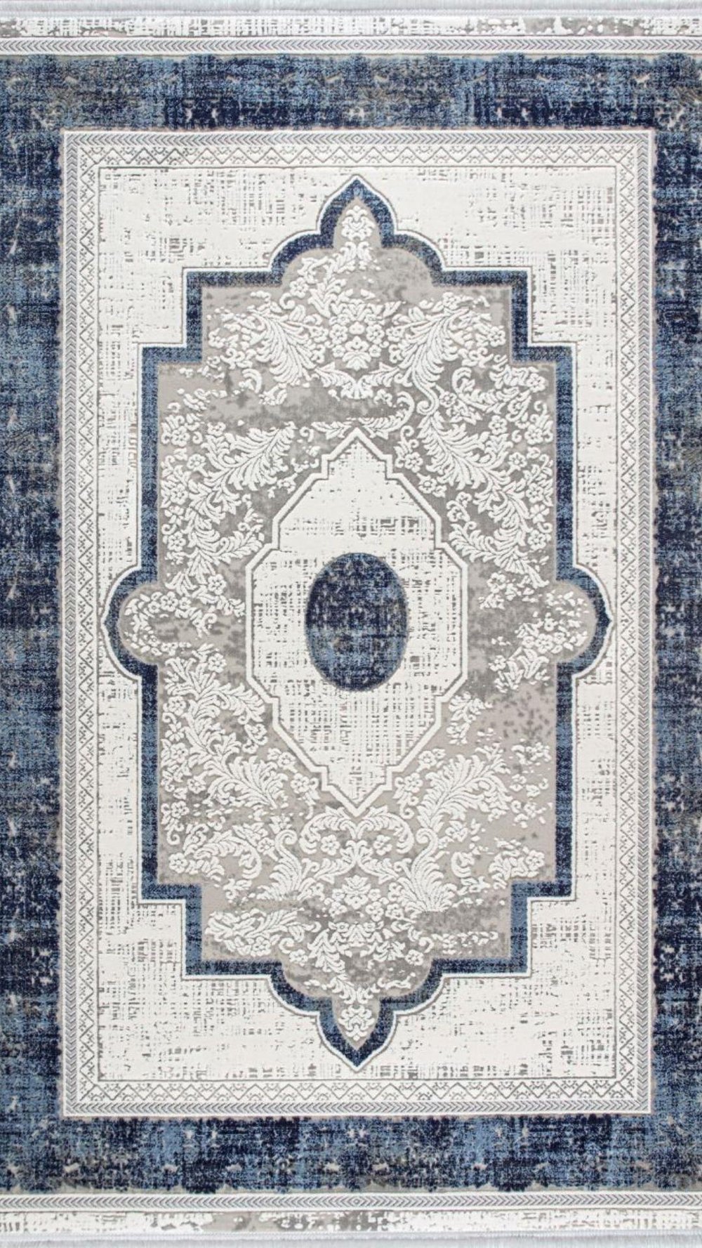 By Özer Halı Krem Renk Mavi Bordürlü Modern Stil Artemis Halı Murano 02994A Salon Halısı