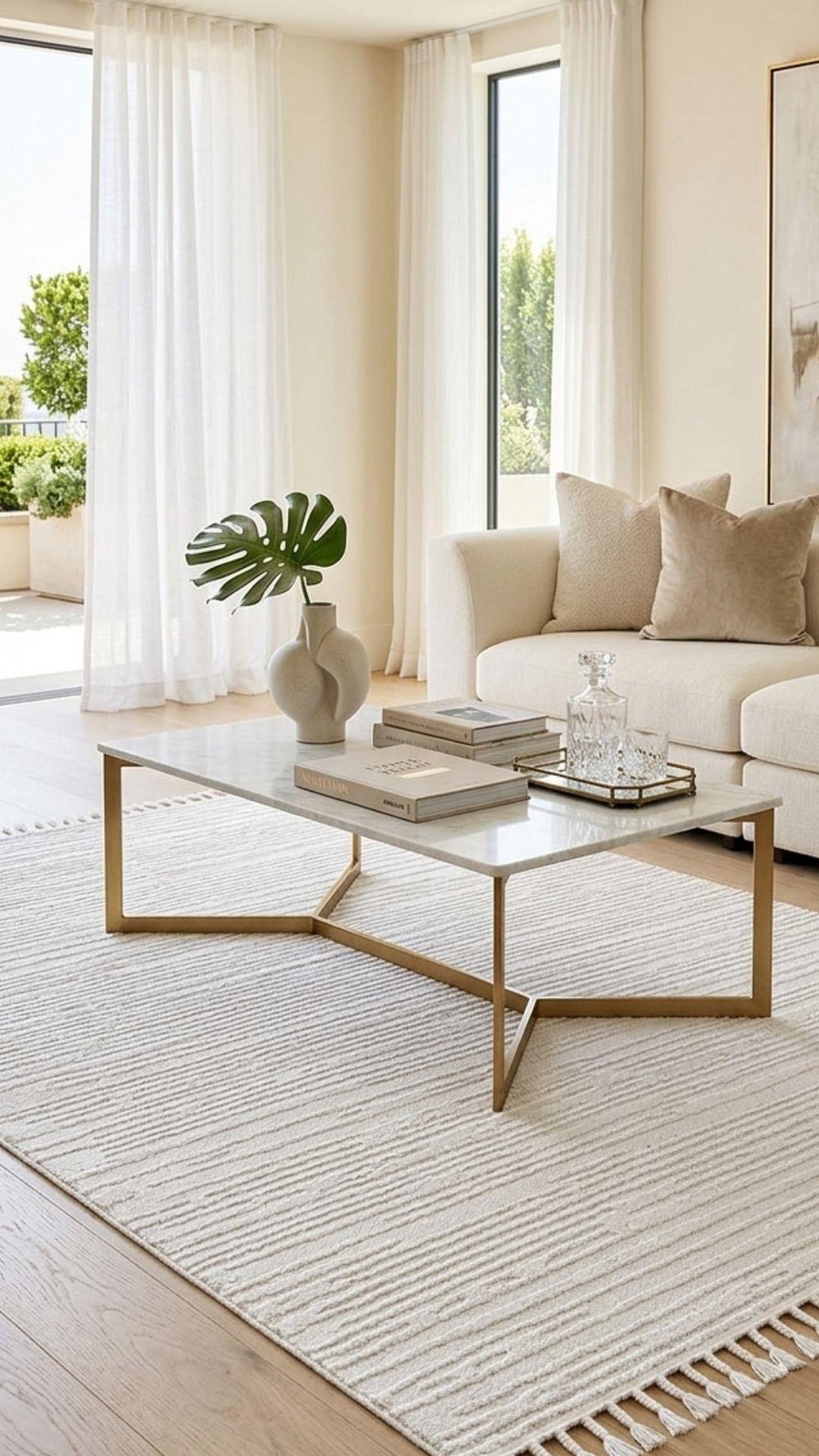 By Özer Halı Krem Renk Modern Stil Akrilik İplik Monaco 33203B Salon Halısı