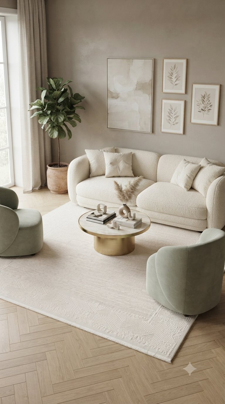 By Özer Halı Krem Renk Modern Tasarım Koza Halı Adler A0729F Salon Halısı