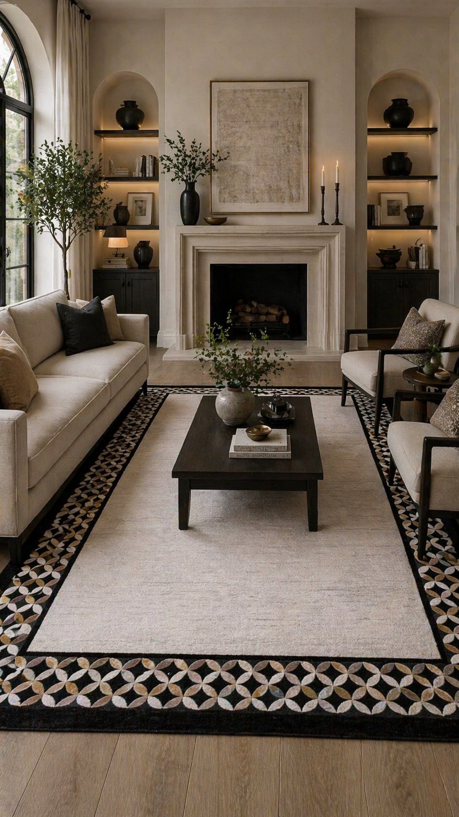By Özer Halı Krem Renk Siyah Bordürlü Modern Stil Artemis Halı Arianna 6304L Salon Halısı