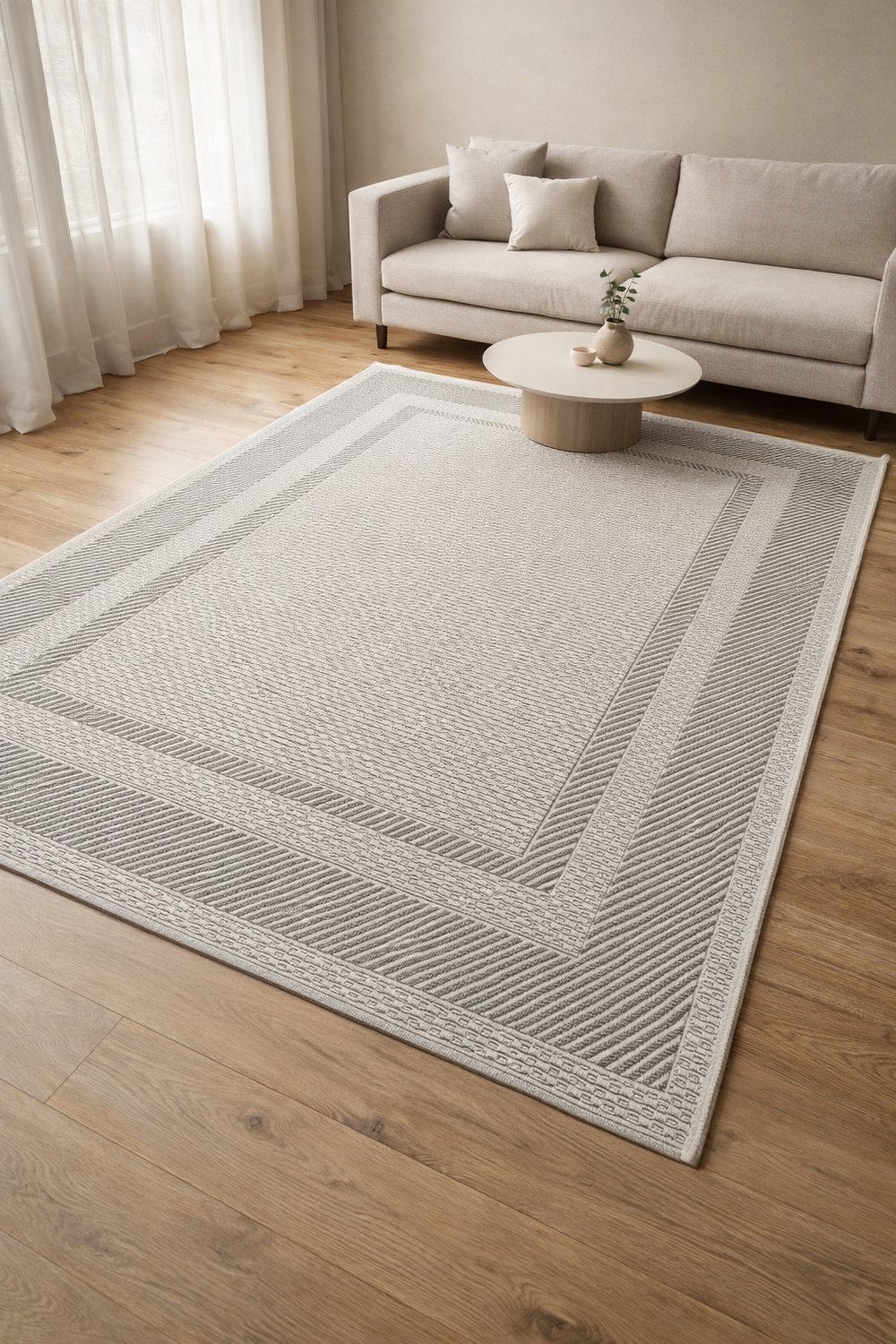 By Özer Halı Lotus Sisal Gri Renk Gri Bordürlü Mutfak Halısı