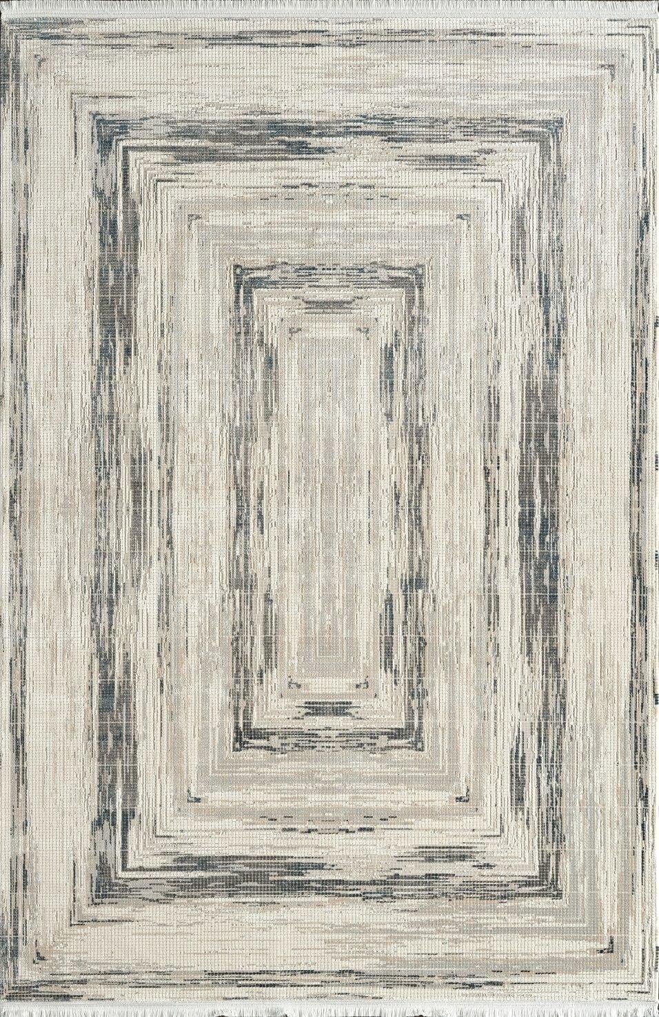 By Özer Halı Mavi Krem Renk Geometrik Desenli Modern Stil Pierre Cardin Halı Voyage KJ05B Salon Halısı