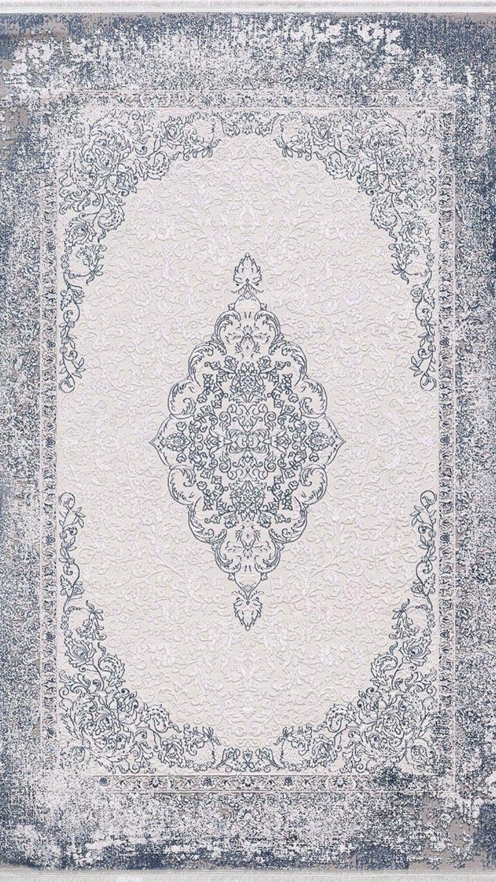 By Özer Halı Mavi Renk Gri Bordürlü Klasik Stil Artemis Halı Dream 09707D Salon Halısı