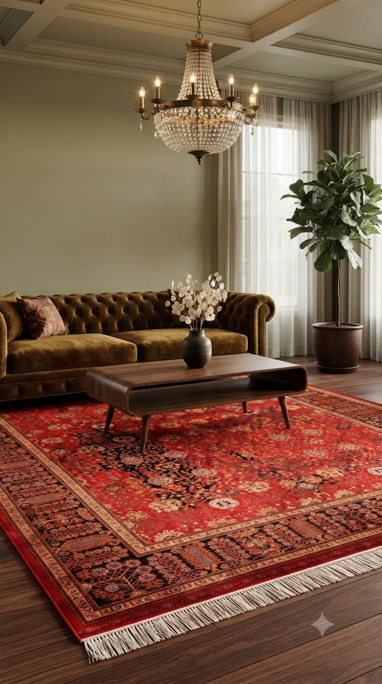 By Özer Halı Otantik Desenli Bordo Renk Premium Kalite Koza Halı Gördes A5723A Salon Halısı